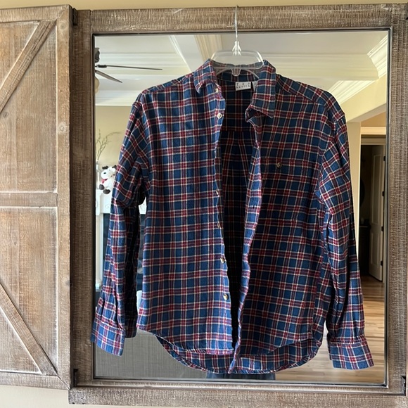 Flannel Shirt Button Down Front Blue Plaid Boys Large 14 16 - Picture 2 of 9